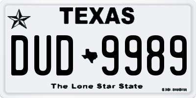 TX license plate DUD9989
