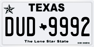 TX license plate DUD9992