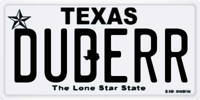 TX license plate DUDERR