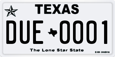 TX license plate DUE0001