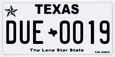 TX license plate DUE0019