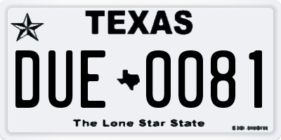 TX license plate DUE0081