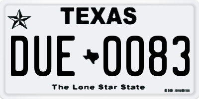 TX license plate DUE0083