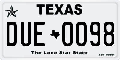 TX license plate DUE0098