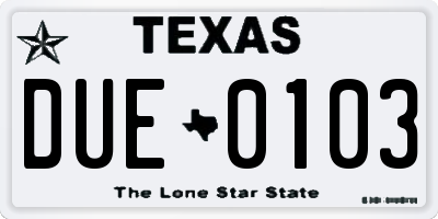 TX license plate DUE0103