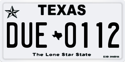 TX license plate DUE0112