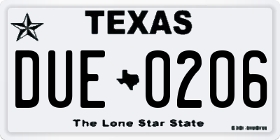 TX license plate DUE0206