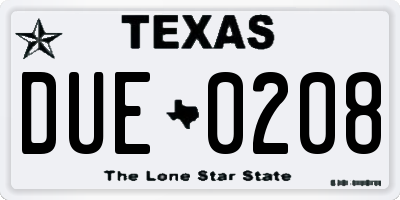 TX license plate DUE0208