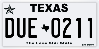 TX license plate DUE0211