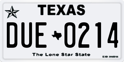 TX license plate DUE0214