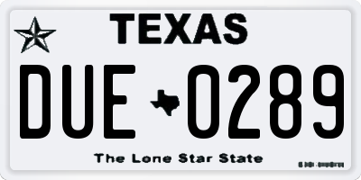 TX license plate DUE0289
