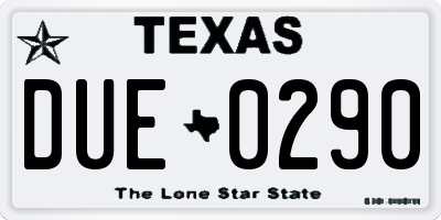 TX license plate DUE0290