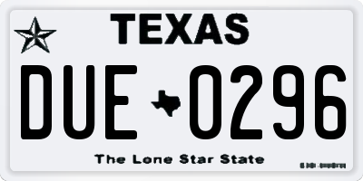 TX license plate DUE0296