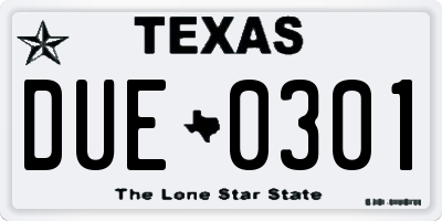 TX license plate DUE0301