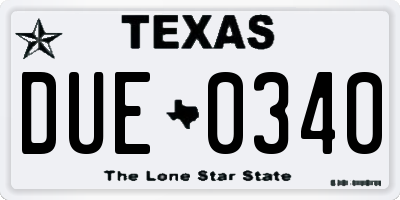 TX license plate DUE0340