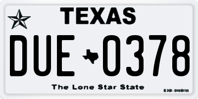 TX license plate DUE0378