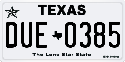 TX license plate DUE0385