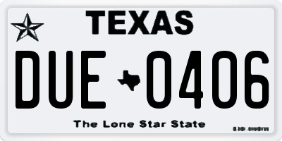 TX license plate DUE0406