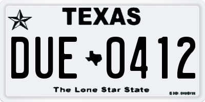 TX license plate DUE0412