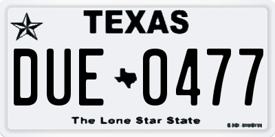 TX license plate DUE0477