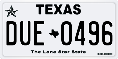 TX license plate DUE0496