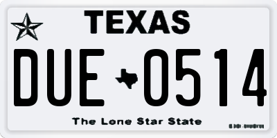 TX license plate DUE0514