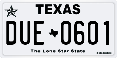 TX license plate DUE0601