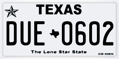 TX license plate DUE0602