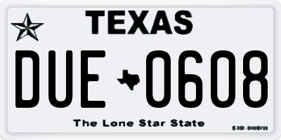 TX license plate DUE0608