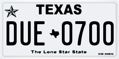 TX license plate DUE0700