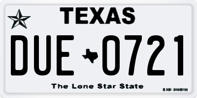 TX license plate DUE0721