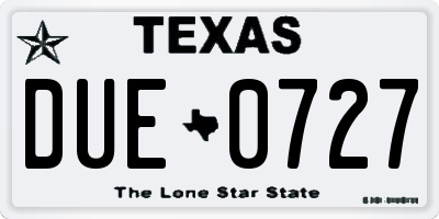 TX license plate DUE0727
