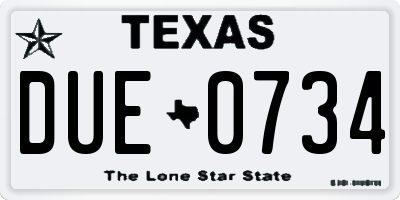 TX license plate DUE0734