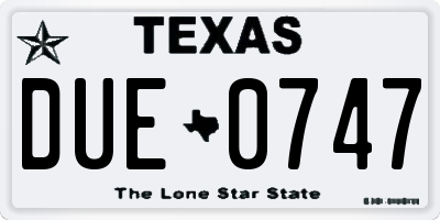TX license plate DUE0747