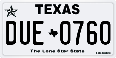 TX license plate DUE0760