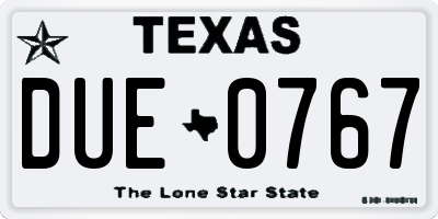 TX license plate DUE0767
