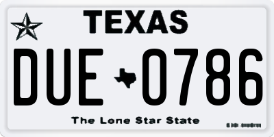 TX license plate DUE0786