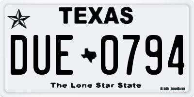 TX license plate DUE0794