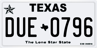 TX license plate DUE0796