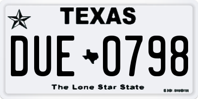 TX license plate DUE0798