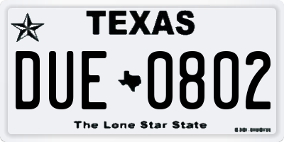 TX license plate DUE0802