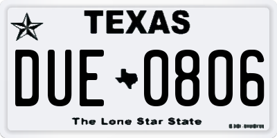 TX license plate DUE0806