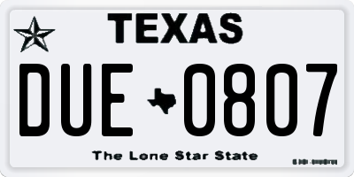 TX license plate DUE0807