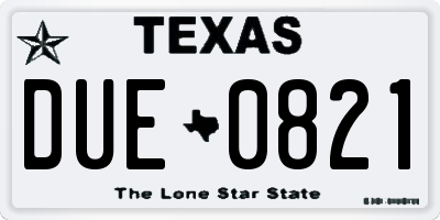 TX license plate DUE0821