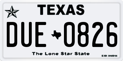 TX license plate DUE0826