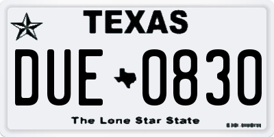 TX license plate DUE0830