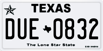 TX license plate DUE0832
