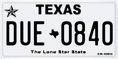 TX license plate DUE0840