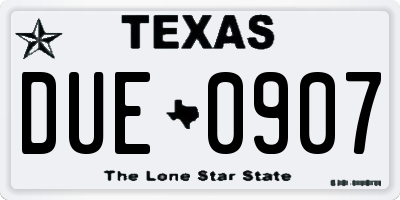 TX license plate DUE0907