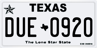 TX license plate DUE0920
